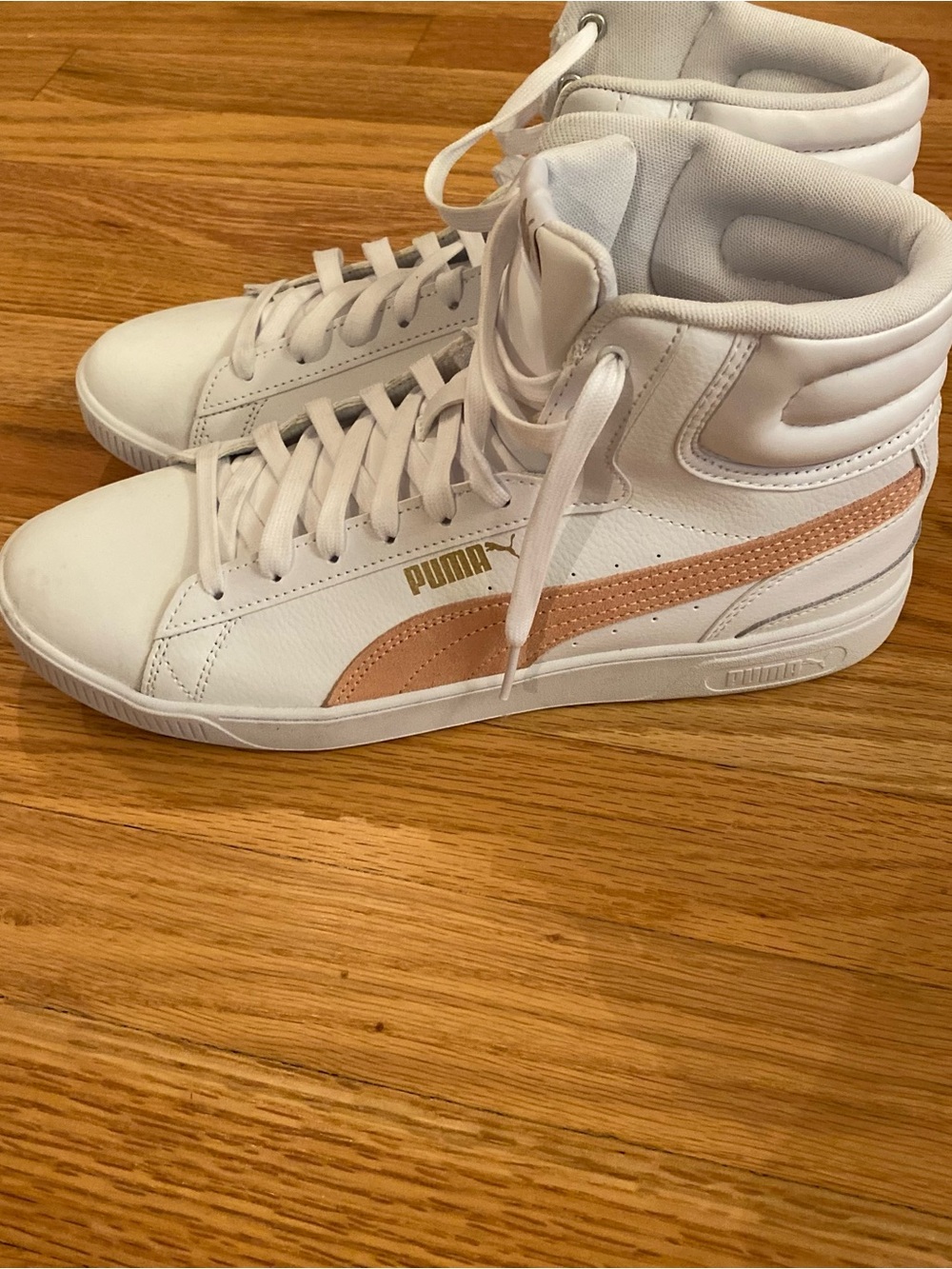 Puma White High-Top Sneakers with Blush Stripe